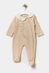 Minipodyum Seasonal Long Sleeve Collared 100% Cotton Snap Fastened Baby Girl Booties Jumpsuit 3-9 Months - Image 3