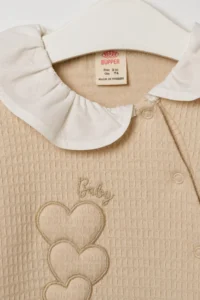 Minipodyum Seasonal Long Sleeve Collared 100% Cotton Snap Fastened Baby Girl Booties Jumpsuit 3-9 Months - Image 7
