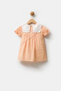 Minipodyum Baby Girl Embroidered Baby Collar Muslin 100% Cotton Eid Dress with Bag - Image 2