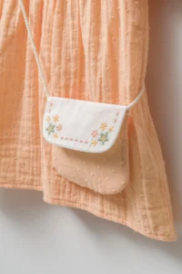 Minipodyum Baby Girl Embroidered Baby Collar Muslin 100% Cotton Eid Dress with Bag - Image 3