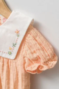 Minipodyum Baby Girl Embroidered Baby Collar Muslin 100% Cotton Eid Dress with Bag - Image 4