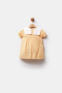 Minipodyum Baby Girl Embroidered Baby Collar Muslin 100% Cotton Eid Dress with Bag - Image 2