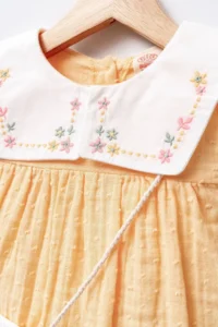 Minipodyum Baby Girl Embroidered Baby Collar Muslin 100% Cotton Eid Dress with Bag - Image 3