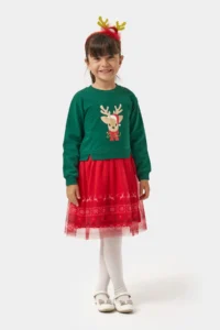 Minipodyum Printed Tulle Girl's New Year Dress with Crown Gift - Image 2