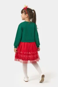 Minipodyum Printed Tulle Girl's New Year Dress with Crown Gift - Image 3