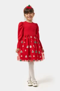 Minipodyum New Year's Themed Tulle Girl's Dress with Balloon Sleeves and Crown Gift - Image 2
