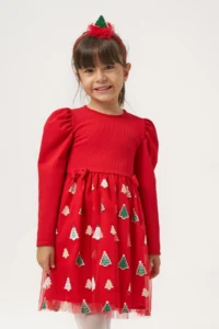 Minipodyum New Year's Themed Tulle Girl's Dress with Balloon Sleeves and Crown Gift - Image 4