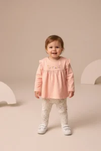 Minipodyum Baby Girl Frilly Floral Embroidered Tights Double Set