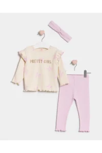 Minipodyum Baby Girl Bandana Tights 3 Pieces Bottom Top Set - Image 4