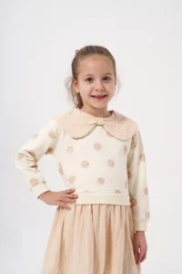 Minipodyum Girl's Dotted Muslin Garnished Long Sleeve Seasonal Dress - Image 2