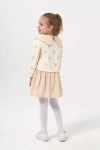 Minipodyum Girl's Dotted Muslin Garnished Long Sleeve Seasonal Dress - Image 3