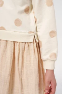 Minipodyum Girl's Dotted Muslin Garnished Long Sleeve Seasonal Dress - Image 5