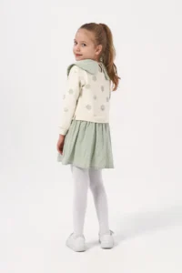 Minipodyum Girl's Dotted Muslin Garnished Long Sleeve Seasonal Dress - Image 2