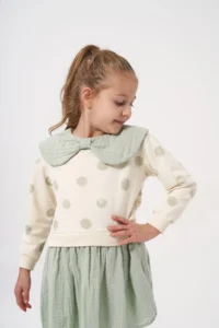 Minipodyum Girl's Dotted Muslin Garnished Long Sleeve Seasonal Dress - Image 3