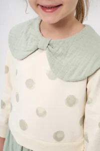 Minipodyum Girl's Dotted Muslin Garnished Long Sleeve Seasonal Dress - Image 4
