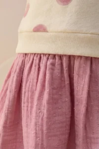 Minipodyum Girl's Dotted Muslin Garnished Long Sleeve Seasonal Dress - Image 4