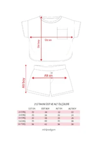 Minipodyum Oversize Pocket T-shirt with Shorts Unisex Waffle Children's Summer Double Set - Image 2