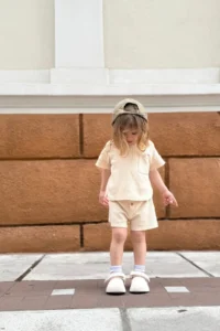 Minipodyum Oversize Pocket T-shirt with Shorts Unisex Waffle Children's Summer Double Set - Image 3