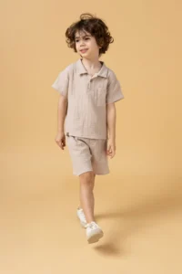 Minipodyum Boy's Plaid Shirt Shorts Muslin Summer Double Set - Image 2