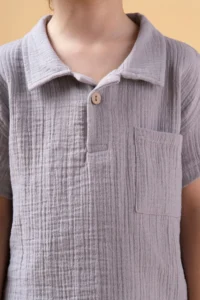 Minipodyum Boy's Plaid Shirt Shorts Muslin Summer Double Set - Image 7