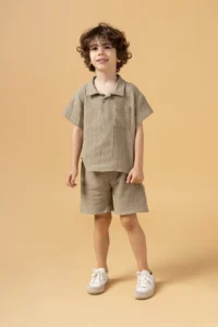 Minipodyum Boy's Plaid Shirt Shorts Muslin Summer Double Set