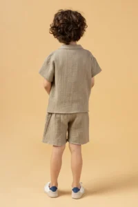 Minipodyum Boy's Plaid Shirt Shorts Muslin Summer Double Set - Image 4