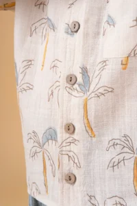 Minipodyum Boy's Printed Shirt Shorts Muslin Summer Double Set - Image 7