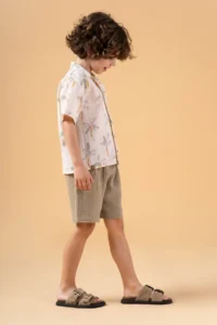 Minipodyum Boy's Printed Shirt Shorts Muslin Summer Double Set - Image 4