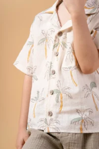 Minipodyum Boy's Printed Shirt Shorts Muslin Summer Double Set - Image 6