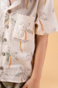 Minipodyum Boy's Printed Shirt Shorts Muslin Summer Double Set - Image 7