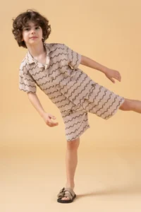 Minipodyum Boy's Buttoned Shirt Shorts Muslin Summer Double Set - Image 2