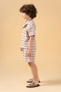 Minipodyum Boy's Buttoned Shirt Shorts Muslin Summer Double Set - Image 3