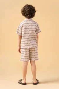 Minipodyum Boy's Buttoned Shirt Shorts Muslin Summer Double Set - Image 4