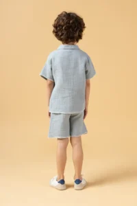 Minipodyum Boys Shirt Shorts Muslin Summer Set - Image 2