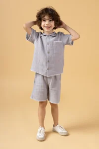 Minipodyum Boys Shirt Shorts Muslin Summer Set - Image 2