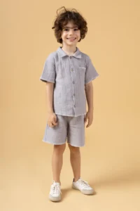 Minipodyum Boys Shirt Shorts Muslin Summer Set - Image 3
