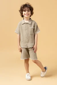 Minipodyum Boys Shirt Shorts Muslin Summer Set