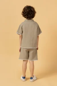 Minipodyum Boys Shirt Shorts Muslin Summer Set - Image 3