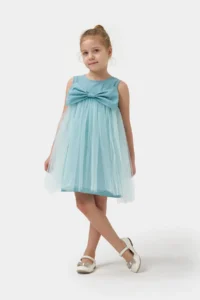 Minipodyum Girl's Bow Tulle Summer Birthday Special Occasion Dress
