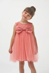 Minipodyum Girl's Bow Tulle Summer Birthday Special Occasion Dress - Image 4