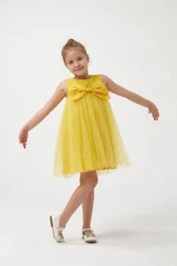 Minipodyum Girl's Bow Tulle Summer Birthday Special Occasion Dress - Image 3