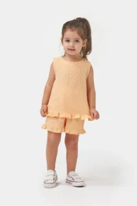 Minipodyum Girl's Summer Muslin Double Set with Ruffles on the Back