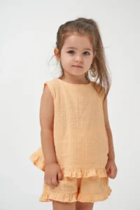 Minipodyum Girl's Summer Muslin Double Set with Ruffles on the Back - Image 2