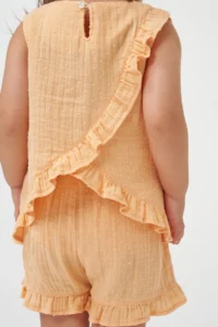 Minipodyum Girl's Summer Muslin Double Set with Ruffles on the Back - Image 3