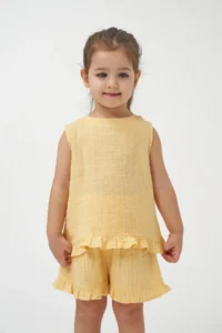 Minipodyum Girl's Summer Muslin Double Set with Ruffles on the Back - Image 2