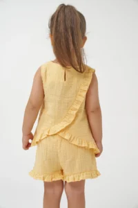 Minipodyum Girl's Summer Muslin Double Set with Ruffles on the Back - Image 3