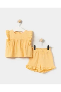 Minipodyum Baby Girl Ruffle Detailed Muslin Summer Set