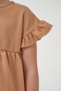 Minipodyum Girl's Summer Waffle Double Set with Gathered Sleeves and Legs - Image 4