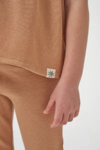 Minipodyum Girl's Summer Waffle Double Set with Gathered Sleeves and Legs - Image 5