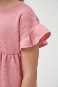 Minipodyum Girl's Summer Waffle Double Set with Gathered Sleeves and Legs - Image 5
